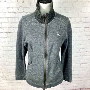 Puma Full Zip Jacket Heather Gray‎ Women’s Size Medium 2 Pockets Ribbed Collar